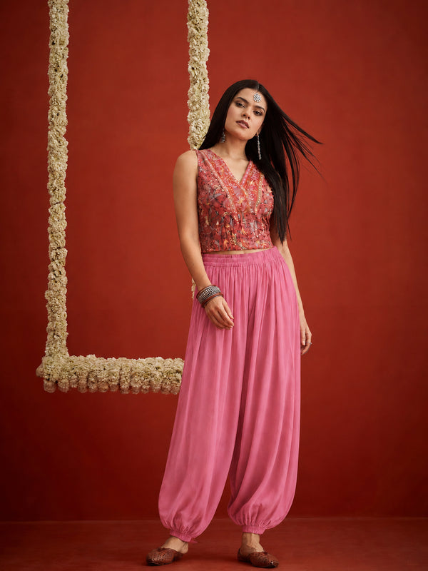 Stylum Women's Pink Solid Rayon Balloon Pant (PTPINKCAMP)
