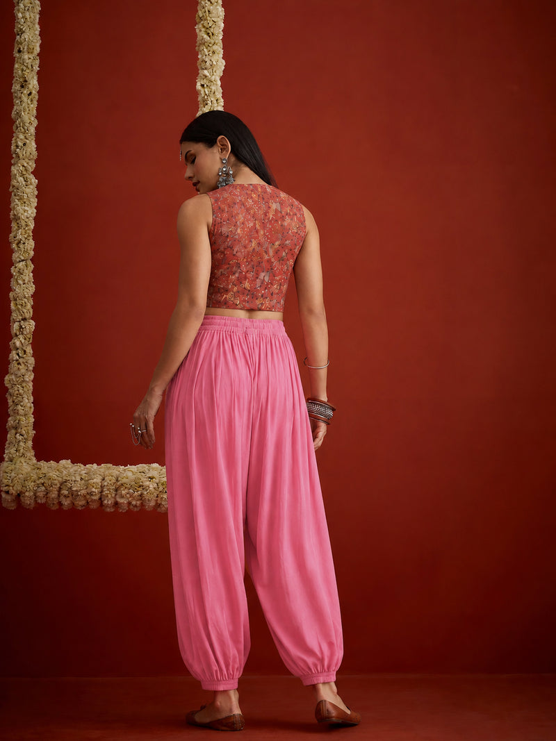 Stylum Women's Pink Solid Rayon Balloon Pant (PTPINKCAMP)