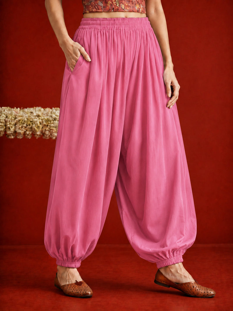 Stylum Women's Pink Solid Rayon Balloon Pant (PTPINKCAMP)