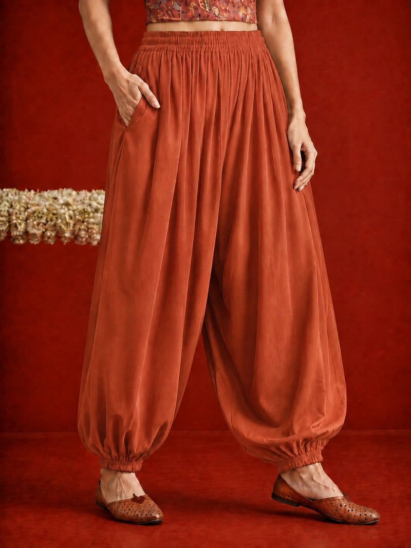 Stylum Women's Rust Solid Rayon Balloon Pant (PTRUSTCAMP)