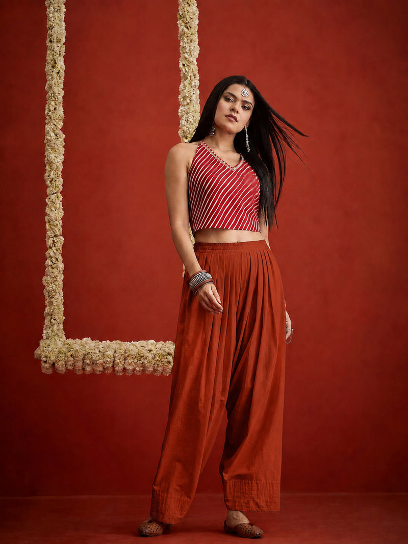 Stylum Women's Rust Solid Rayon Farshi Salwar (PTRUSTSETHI)