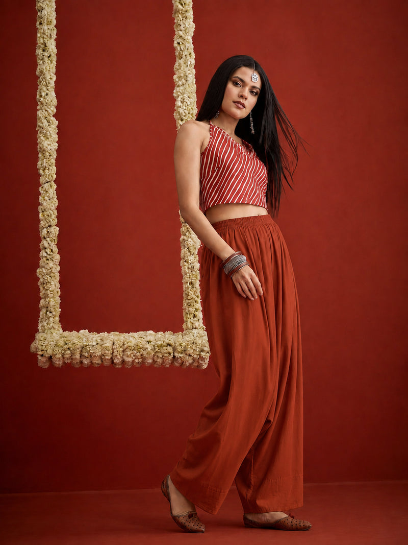 Stylum Women's Rust Solid Rayon Farshi Salwar (PTRUSTSETHI)