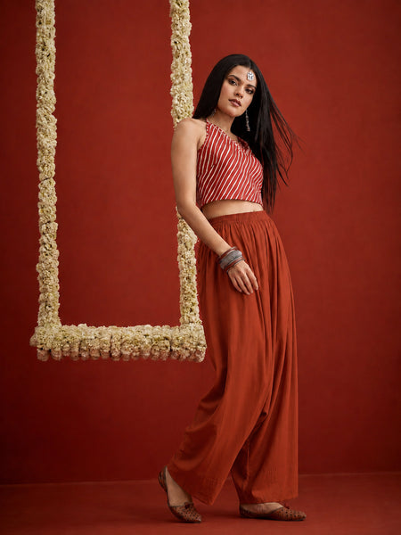 Stylum Women's Rust Solid Rayon Farshi Salwar (PTRUSTSETHI)