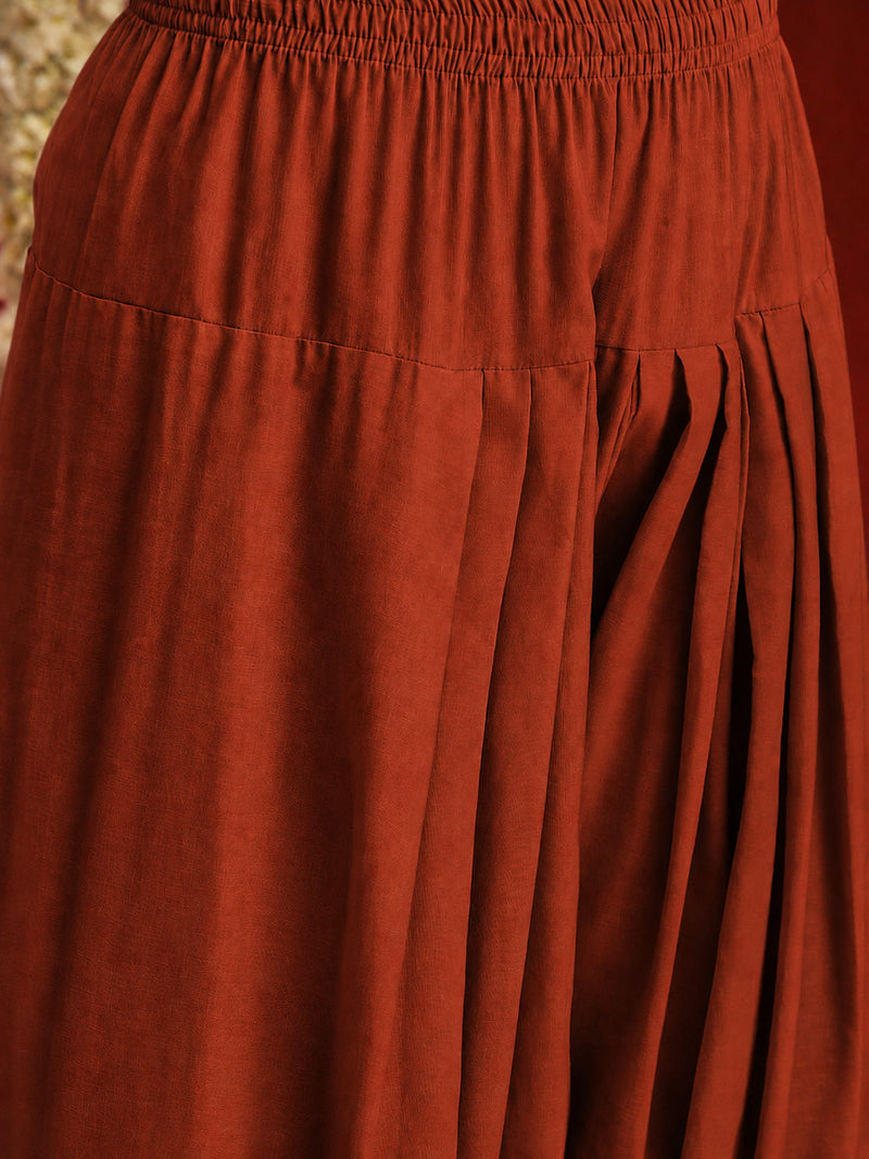 Stylum Women's Rust Solid Rayon Farshi Salwar (PTRUSTSETHI)