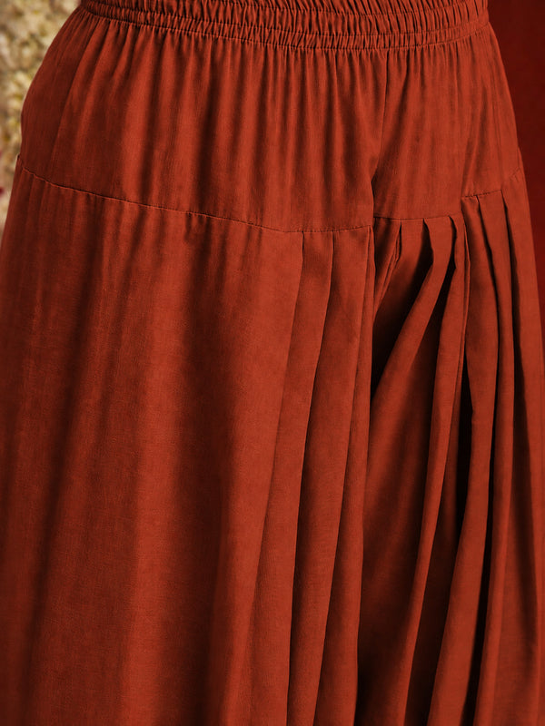 Stylum Women's Rust Solid Rayon Farshi Salwar (PTRUSTSETHI)