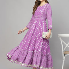 Stylum Women's Bandhani Printed & Embellished Rayon Anarkali Kurta (PURPLEGORI)