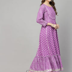 Stylum Women's Bandhani Printed & Embellished Rayon Anarkali Kurta (PURPLEGORI)