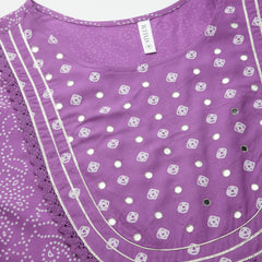 Stylum Women's Bandhani Printed & Embellished Rayon Anarkali Kurta (PURPLEGORI)