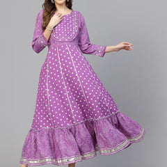 Stylum Women's Bandhani Printed & Embellished Rayon Anarkali Kurta (PURPLEGORI)