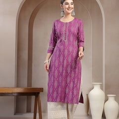 Stylum Women's Purple Ikat Printed Rayon A-line Kurta (PURPLEGUCHI)