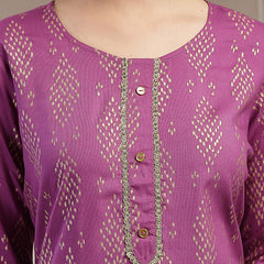 Stylum Women's Purple Ikat Printed Rayon A-line Kurta (PURPLEGUCHI)