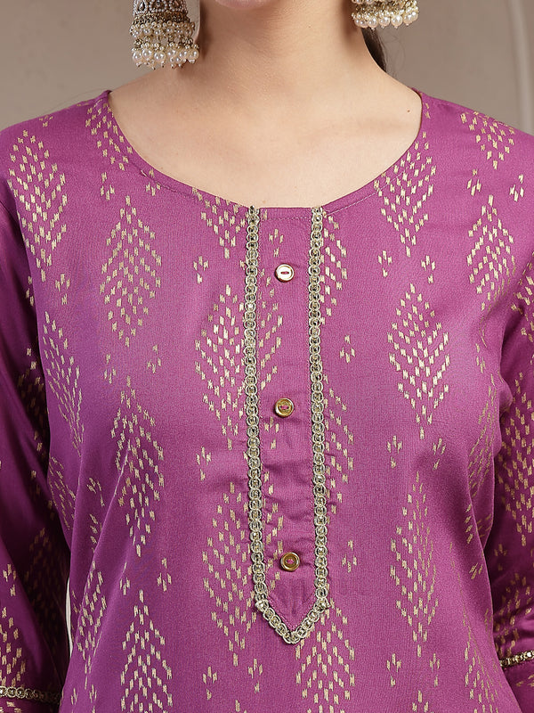 Stylum Women's Purple Ikat Printed Rayon A-line Kurta (PURPLEGUCHI)