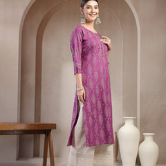 Stylum Women's Purple Ikat Printed Rayon A-line Kurta (PURPLEGUCHI)