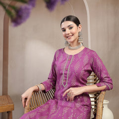 Stylum Women's Purple Ikat Printed Rayon A-line Kurta (PURPLEGUCHI)