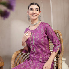 Stylum Women's Purple Ikat Printed Rayon A-line Kurta (PURPLEGUCHI)