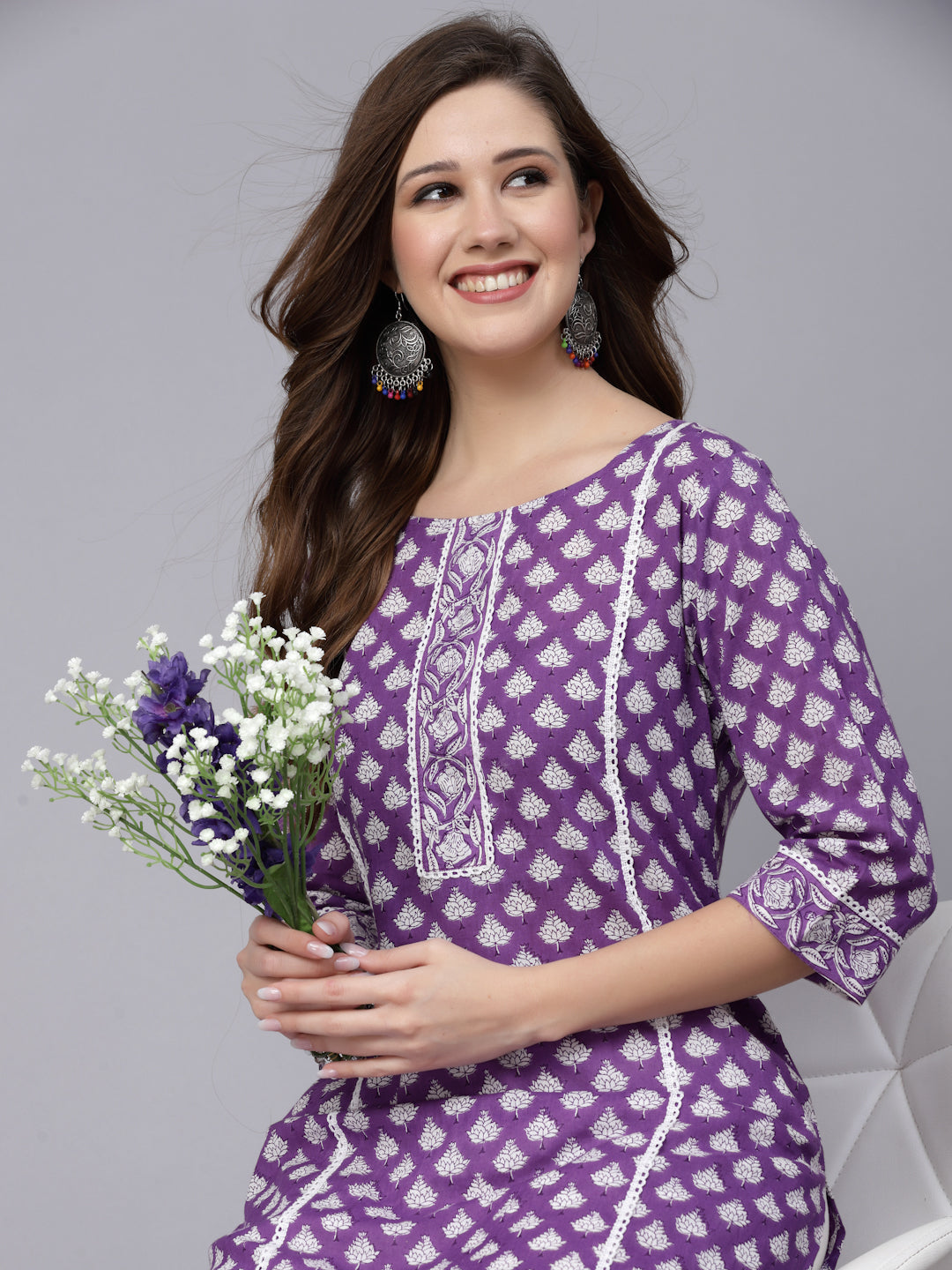 Purple Rayon Straight Kurta