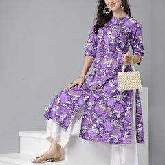 Stylum Women's Printed Rayon A-Line Kurta (PURPLESHARK)
