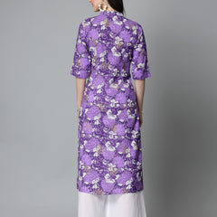Stylum Women's Printed Rayon A-Line Kurta (PURPLESHARK)