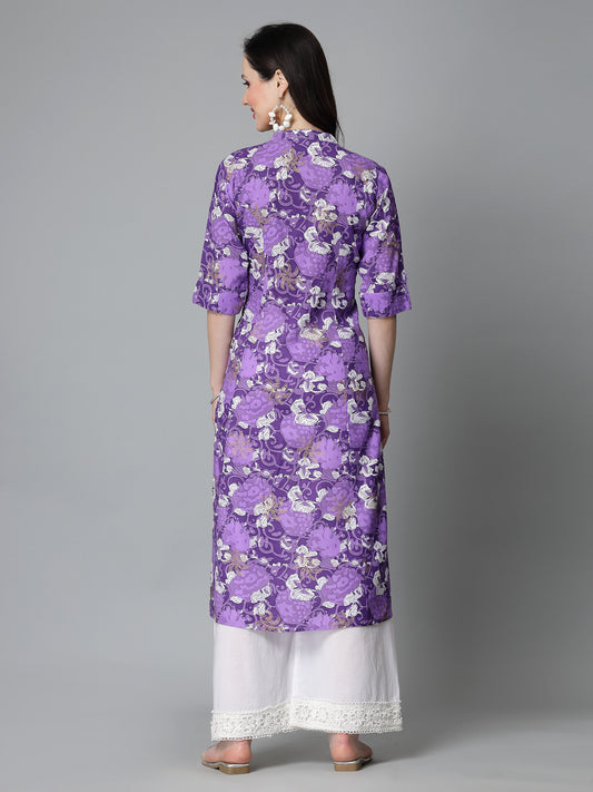 Stylum Women's Printed Rayon A-Line Kurta (PURPLESHARK)