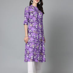 Stylum Women's Printed Rayon A-Line Kurta (PURPLESHARK)