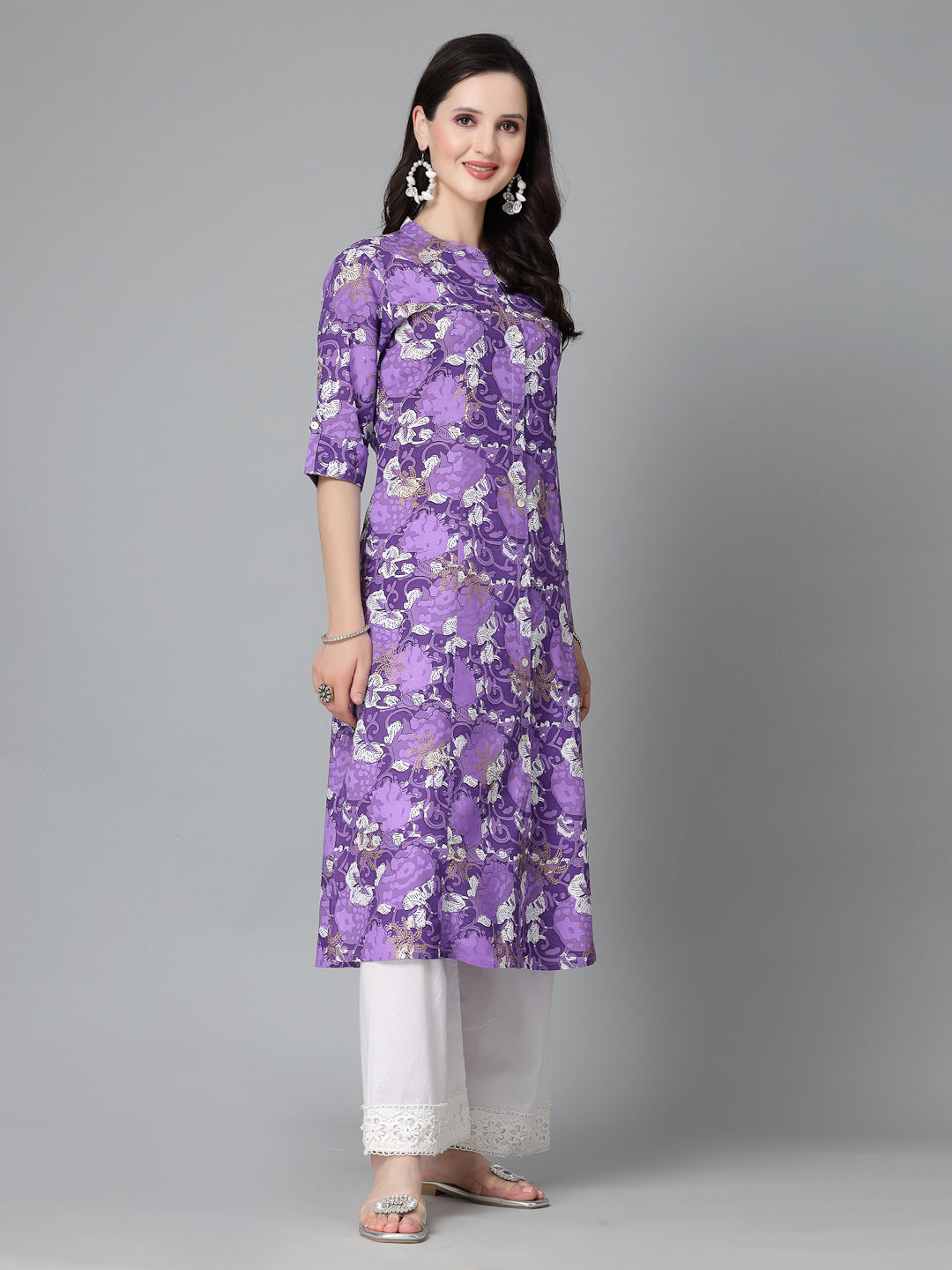 Stylum Women's Printed Rayon A-Line Kurta (PURPLESHARK)