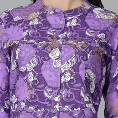 Stylum Women's Printed Rayon A-Line Kurta (PURPLESHARK)