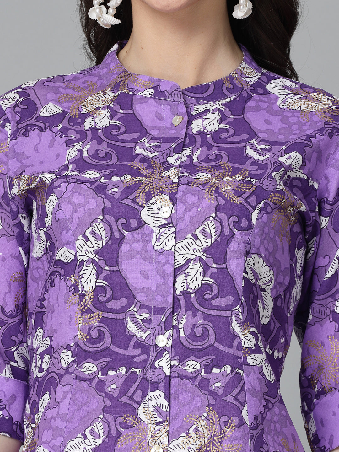 Stylum Women's Printed Rayon A-Line Kurta (PURPLESHARK)