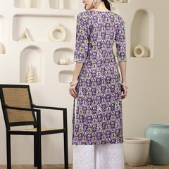 Stylum Women's Purple Printed & Embroidered Rayon Straight Chicken Kurta (PURPLETONY)