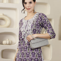 Stylum Women's Purple Printed & Embroidered Rayon Straight Chicken Kurta (PURPLETONY)