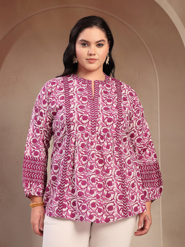 Stylum Women's Plus Size Purple Floral Printed Cotton Top (PURPLETOPVENUSPLUS)