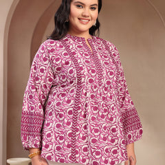Stylum Women's Plus Size Purple Floral Printed Cotton Top (PURPLETOPVENUSPLUS)
