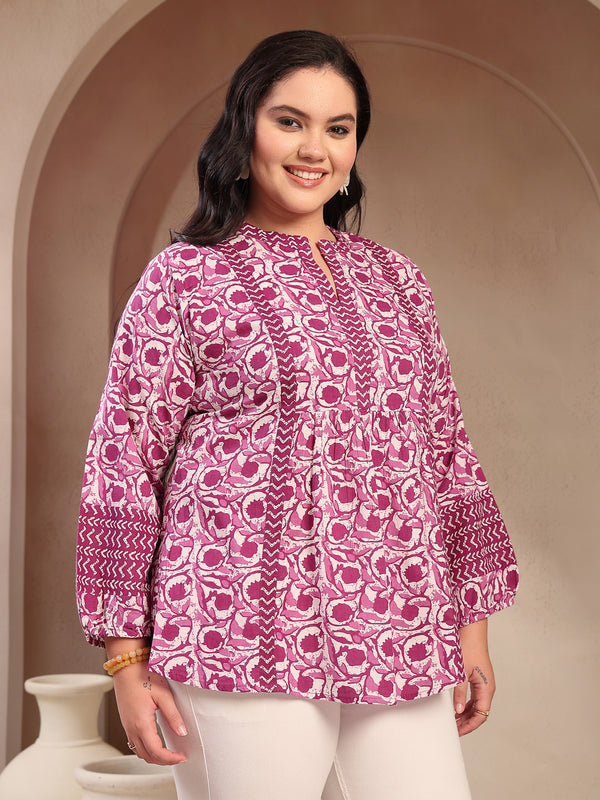 Stylum Women's Plus Size Purple Floral Printed Cotton Top (PURPLETOPVENUSPLUS)
