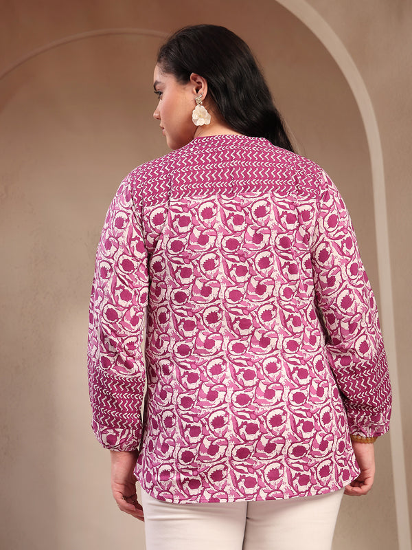 Stylum Women's Plus Size Purple Floral Printed Cotton Top (PURPLETOPVENUSPLUS)