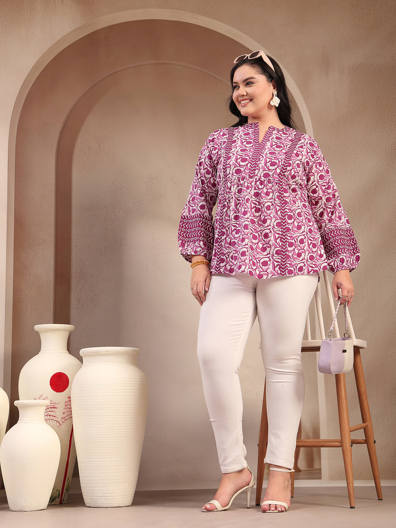 Stylum Women's Plus Size Purple Floral Printed Cotton Top (PURPLETOPVENUSPLUS)