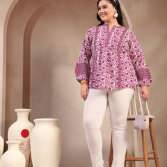 Stylum Women's Plus Size Purple Floral Printed Cotton Top (PURPLETOPVENUSPLUS)