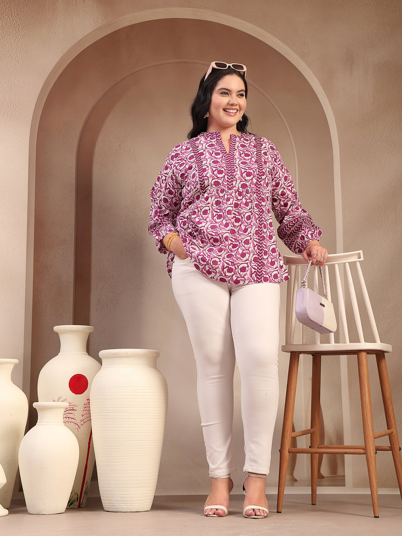 Stylum Women's Plus Size Purple Floral Printed Cotton Top (PURPLETOPVENUSPLUS)