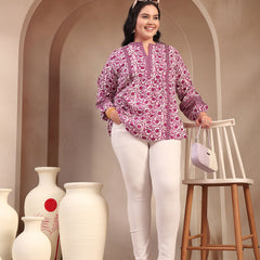 Stylum Women's Plus Size Purple Floral Printed Cotton Top (PURPLETOPVENUSPLUS)