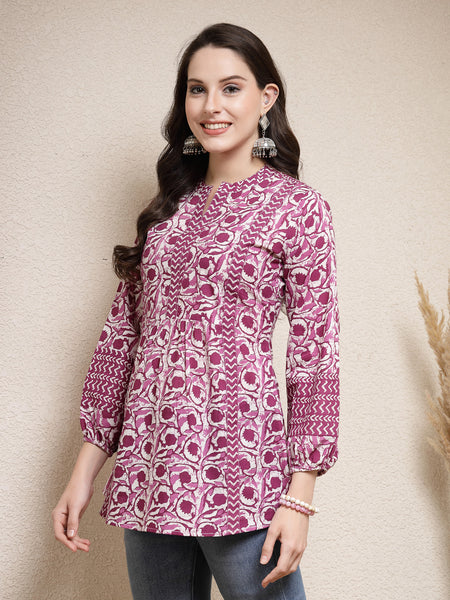 Stylum Women's Floral Printed Cotton Top (PURPLETOPVENUS)