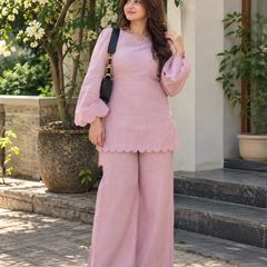 Pastel Pink Scalloped Kurta Co-ord Set