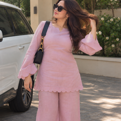 Pastel Pink Scalloped Kurta Co-ord Set
