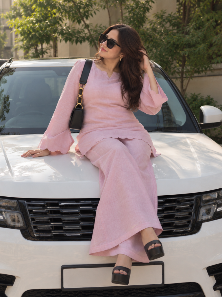 Pastel Pink Scalloped Kurta Co-ord Set