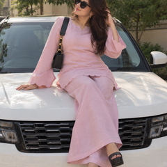 Pastel Pink Scalloped Kurta Co-ord Set