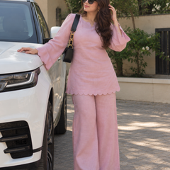 Pastel Pink Scalloped Kurta Co-ord Set