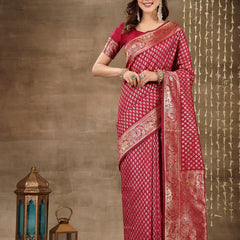 Stylum Women's Ethnic Motifs Woven Design Zari Silk Blend Banarasi Saree (Pinkelbow)