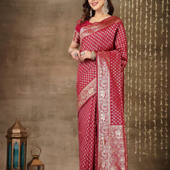 Stylum Women's Ethnic Motifs Woven Design Zari Silk Blend Banarasi Saree (Pinkelbow)