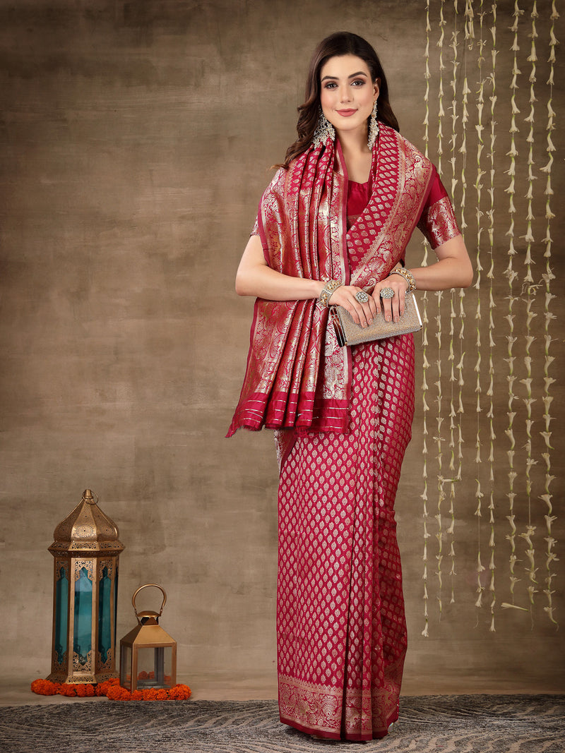 Stylum Women's Ethnic Motifs Woven Design Zari Silk Blend Banarasi Saree (Pinkelbow)