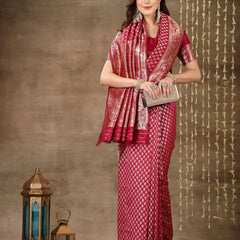 Stylum Women's Ethnic Motifs Woven Design Zari Silk Blend Banarasi Saree (Pinkelbow)