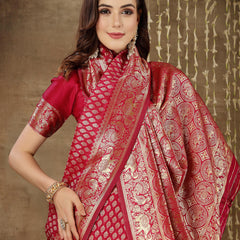 Stylum Women's Ethnic Motifs Woven Design Zari Silk Blend Banarasi Saree (Pinkelbow)