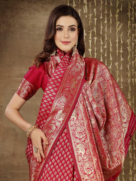 Stylum Women's Ethnic Motifs Woven Design Zari Silk Blend Banarasi Saree (Pinkelbow)