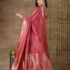 Stylum Women's Ethnic Motifs Woven Design Zari Silk Blend Banarasi Saree (Pinkelbow)
